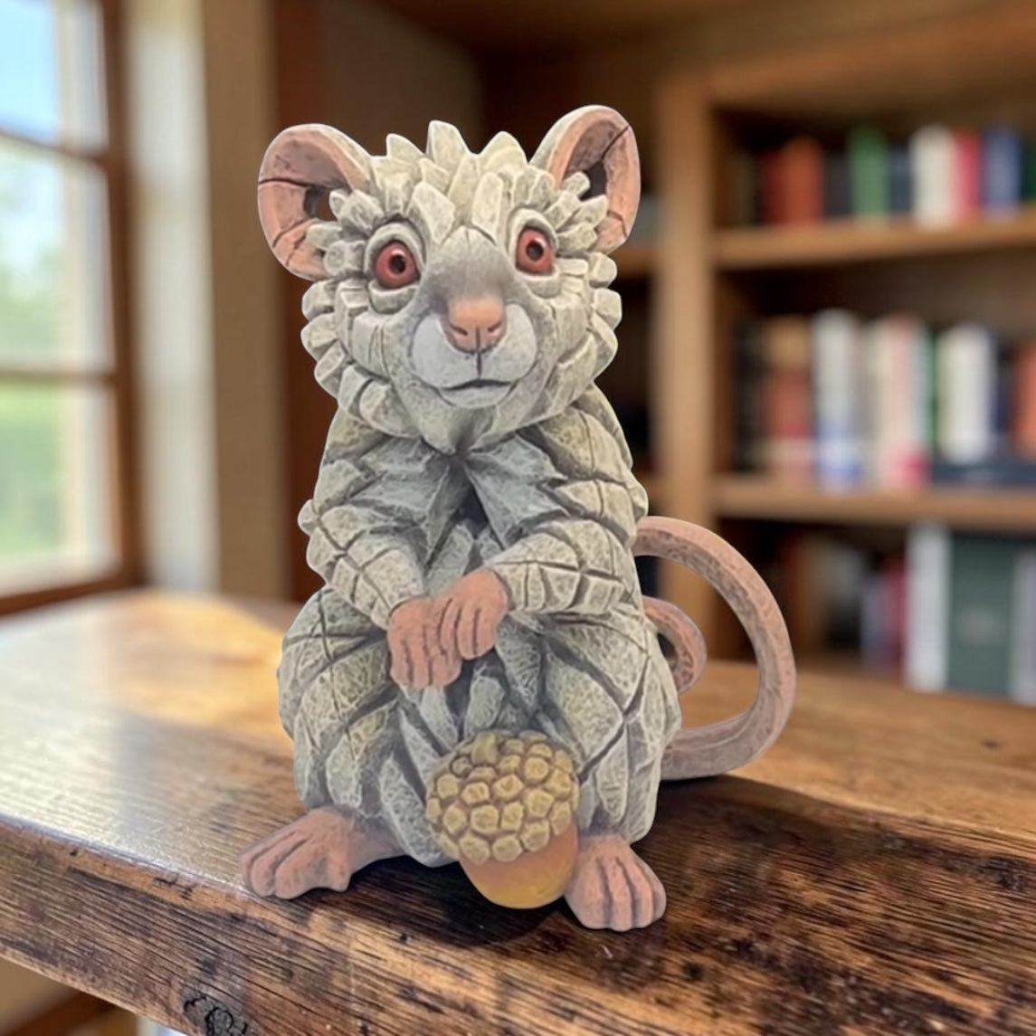 Edge Sculpture White Field Mouse With Acorn available from The Acorn Gallery, Pocklington