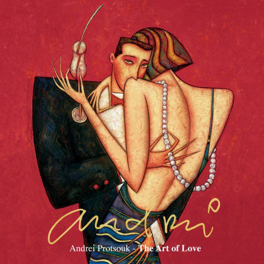 Art of Love hardback book by Andrei Protsouk, red cover featuring a stylized embracing couple and gold signature lettering