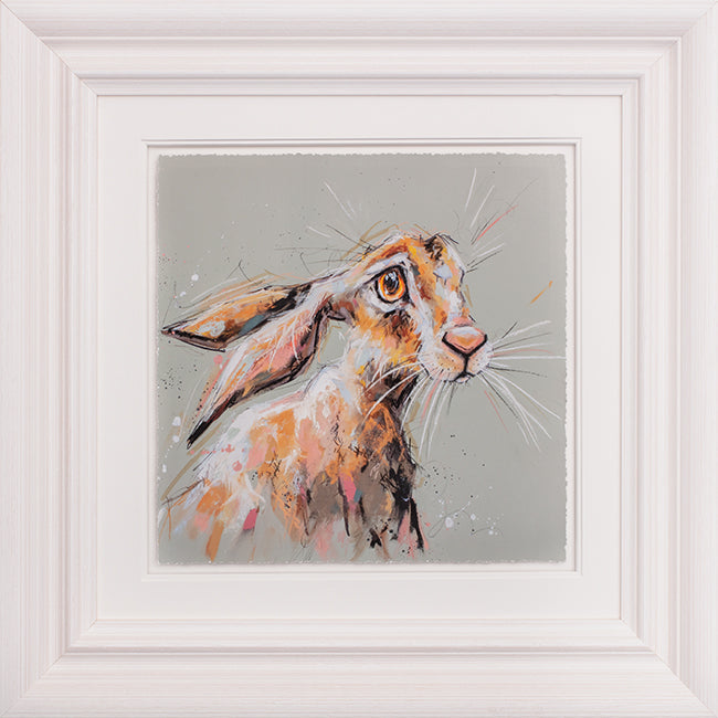 Limited edition 'Hetty Hare' print by Ashley Saunders, hand-signed giclee on paper, 21x21" framed artwork