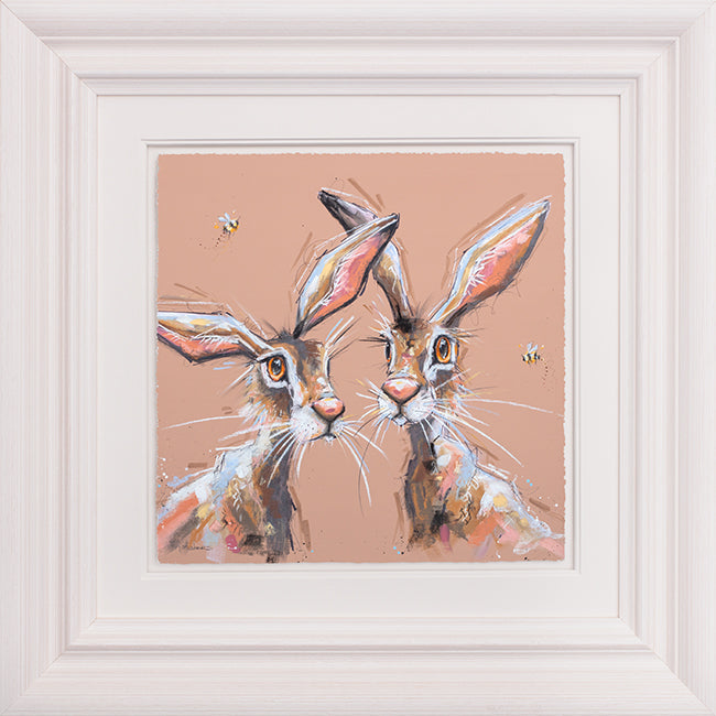 Limited edition 'Hippity Hoppity' print by Ashley Saunders featuring a pair of hares, hand signed and giclee on paper.