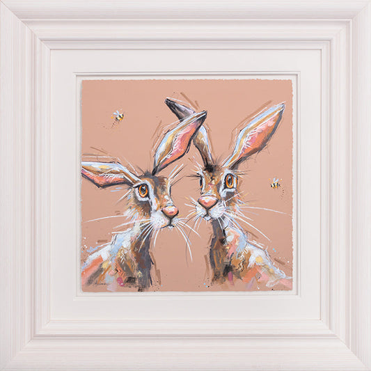 Limited edition 'Hippity Hoppity' print by Ashley Saunders featuring a pair of hares, hand signed and giclee on paper.