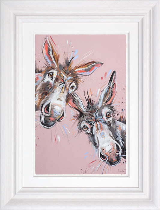 Side By Side limited edition print by Ashley Saunders featuring two donkeys, hand signed and framed.