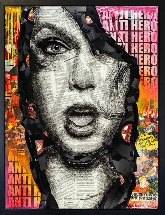 Ben Riley Anti Hero Taylor Swift Hand Embellished Canvas Framed - The Acorn Gallery, Pocklington
