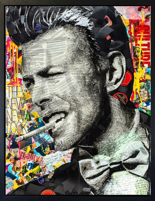 Lets Dance David Bowie hand embellished canvas print by Ben Riley with broken record pieces and epoxy resin finish