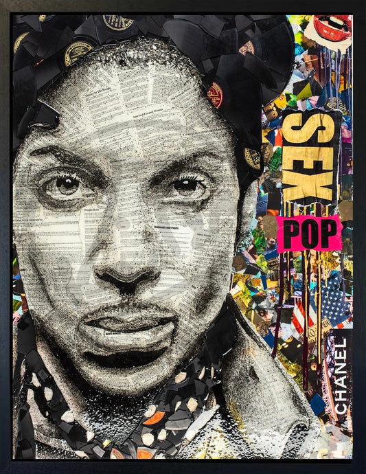 Sex Pop Prince hand embellished canvas print by Ben Riley with broken records and epoxy resin finish