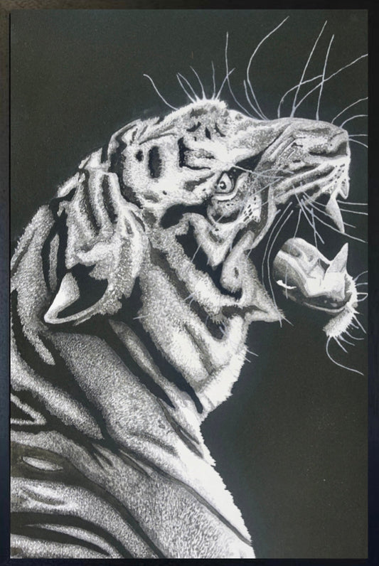 Fierce original volcanic sand artwork by Ben Riley with textured depth on canvas