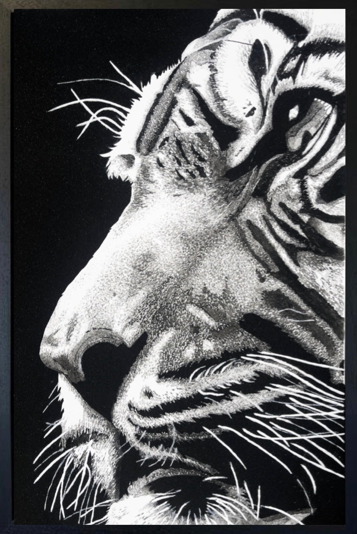 Hunt original volcanic sand artwork by Ben Riley on canvas textured monochrome