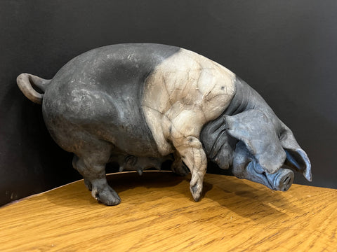 Martha Large Standing Ceramic Saddleback Pig ORIGINAL - Christine Cummings *SOLD*