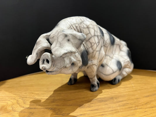 Christine Cummings Studio Miriam Large Seated Gloucester Old Spot Pig ORIGINAL - The Acorn Gallery, ocklington