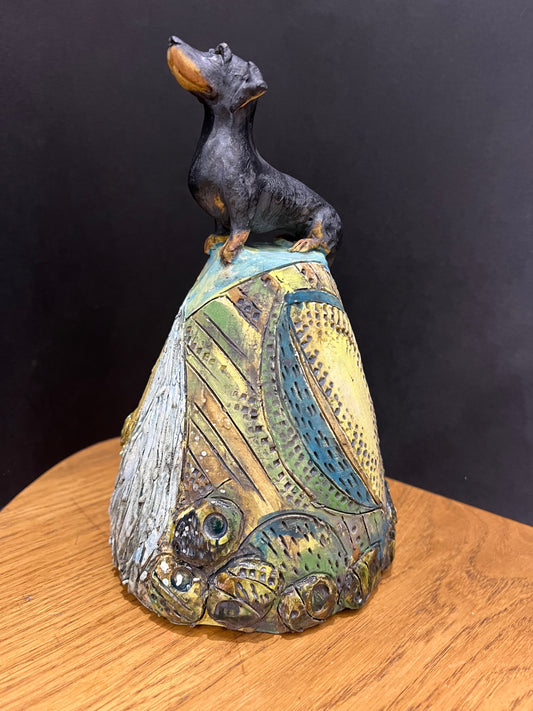 Christine Cummings Studio Dachshund On Top Of The World Ceramic ORIGINAL - The Acorn Gallery, Pocklington