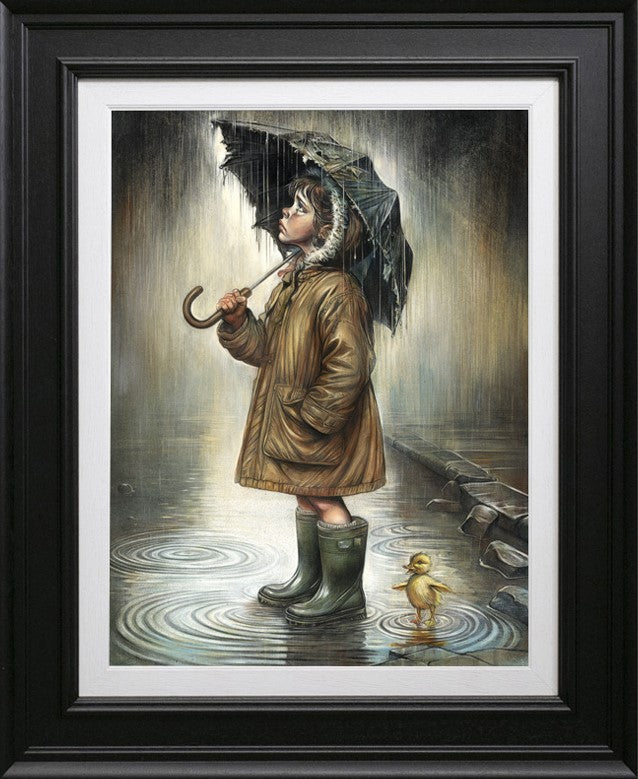 Craig Everett Girl With Duck Canvas Framed - The Acorn Gallery, Pocklington