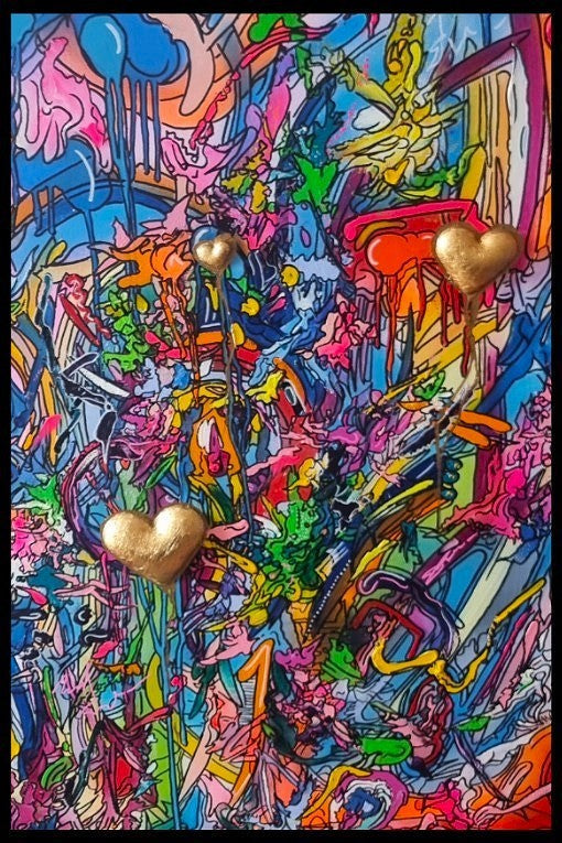 Fabulous, uplifting large-scale original painting with bold colour by ADHD artist David Kirkman. Available from The Acorn Gallery in Pocklington. Shop online or call us on 01759 307652. UK delivery available.