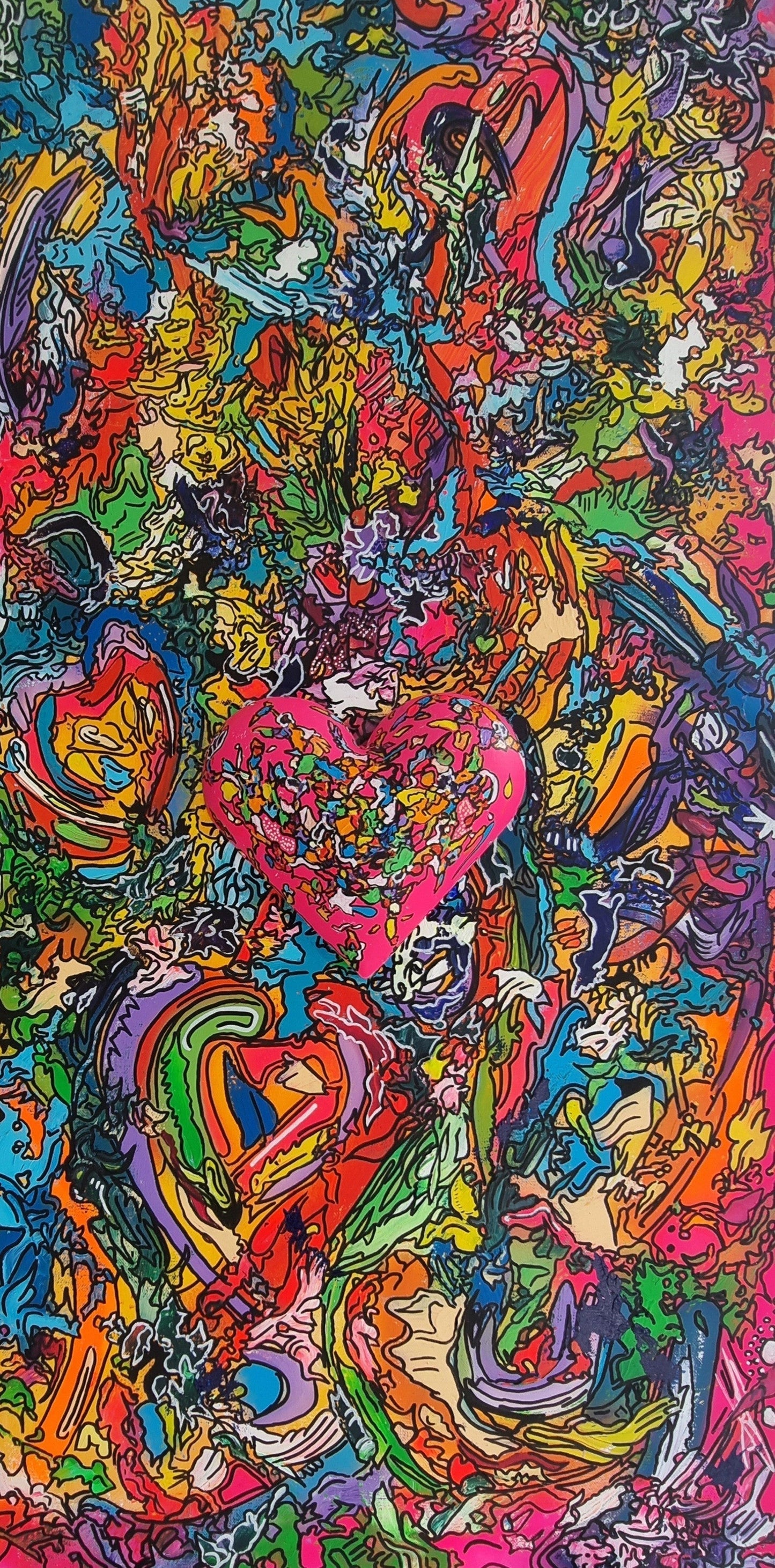 Brilliant large-scale original painting with bold colour by ADHD artist David Kirkman. Available from The Acorn Gallery in Pocklington. Shop online or call us on 01759 307652. UK delivery available.