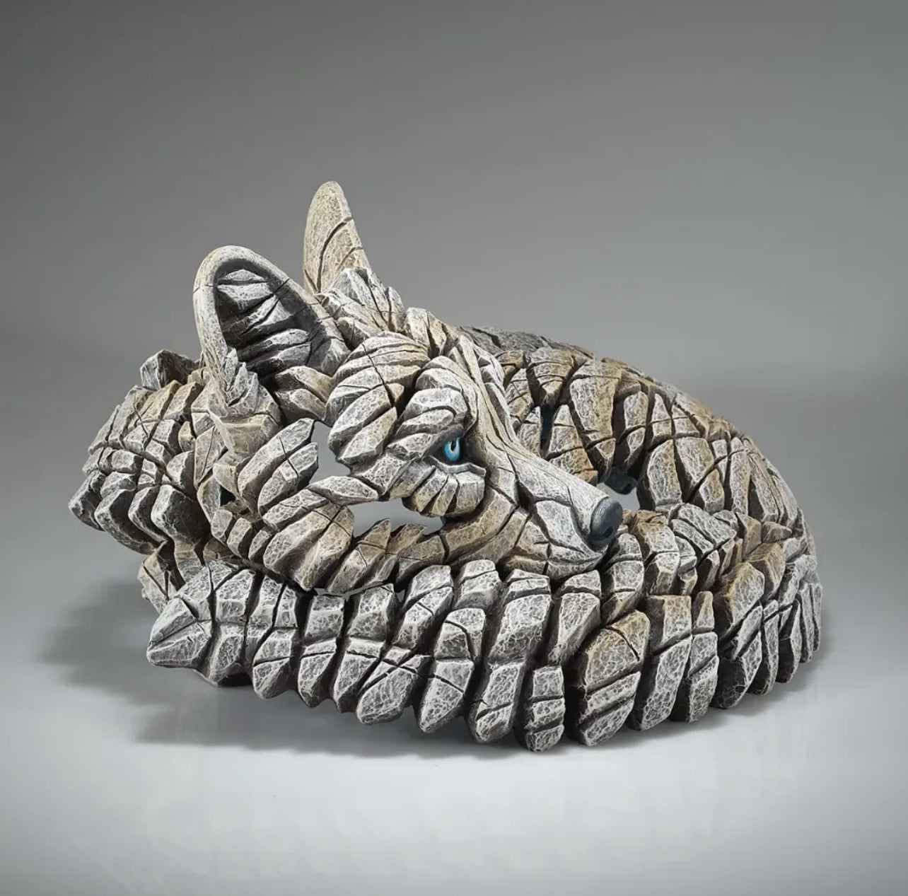 EDGE Sculpture Curled Up Fox Artic White - The Acorn Gallery, Pocklington