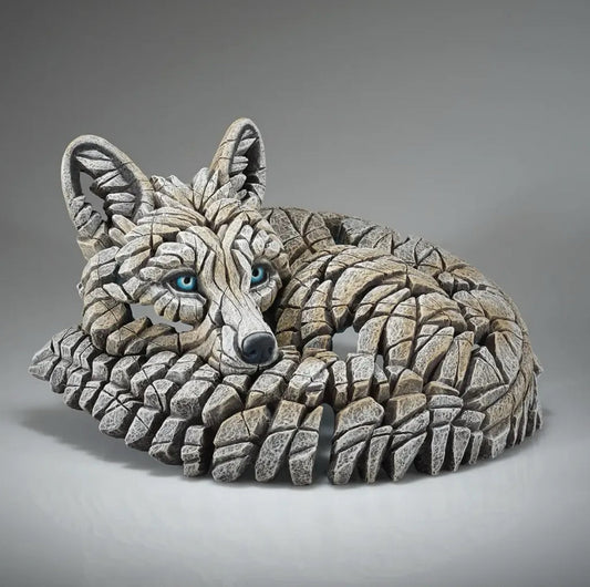 EDGE Sculpture Curled Up Fox Artic White - The Acorn Gallery, Pocklington