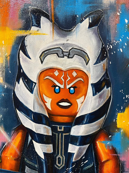 Ahsoka Tano I Am No Jedi Original Lego Painting by Deborah Cauchi Toy Art at The Acorn Gallery in Pocklington. Wider Toy Art Collection Available. Supplied Framed UK delivery. Visit or Shop online or Call us on 01759 307652.