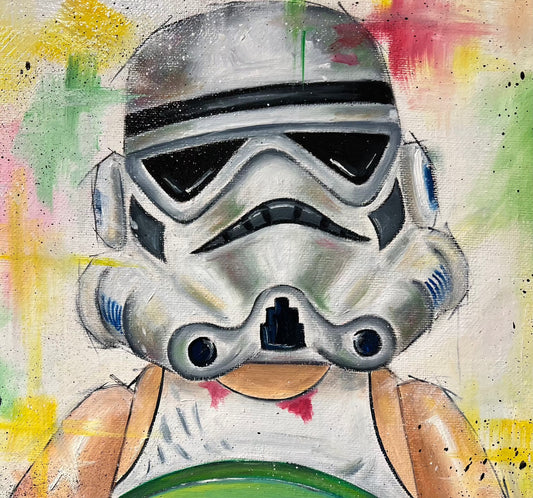 This Deborah Cauchi Toy Art original of a Die Hard Lego Stormtrooper is in stock now! Wider collection available. Secure UK delivery. Shop online or call 01759 307652