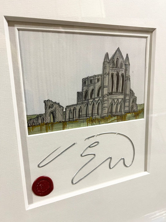 Whitby Abbey original mixed media sketch by Edward Waite hand signed