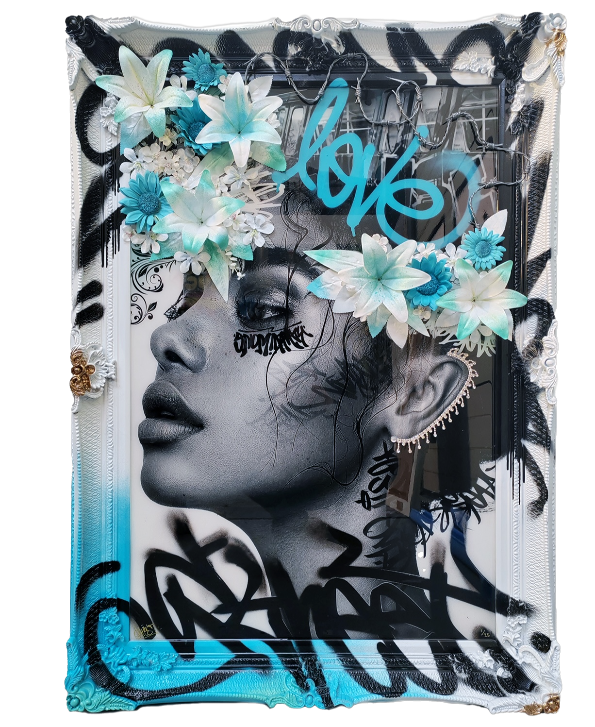 City Of Love Collectors Edition hand embellished graffiti-style artwork framed and signed by Ghost