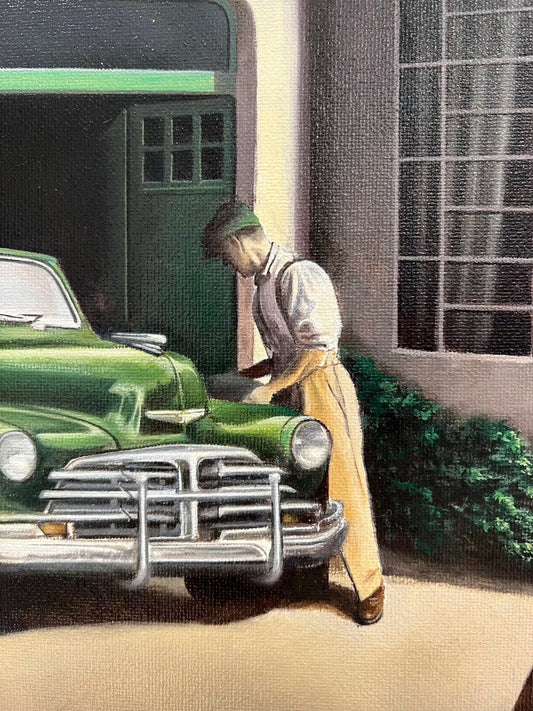 A fantastic Tim Shorten ORIGINAL Painting of a Gas Forecourt set in the 1940's on Route66. Available from The Acorn Gallery. FREE UK Delivery. Visit Us or Buy Online