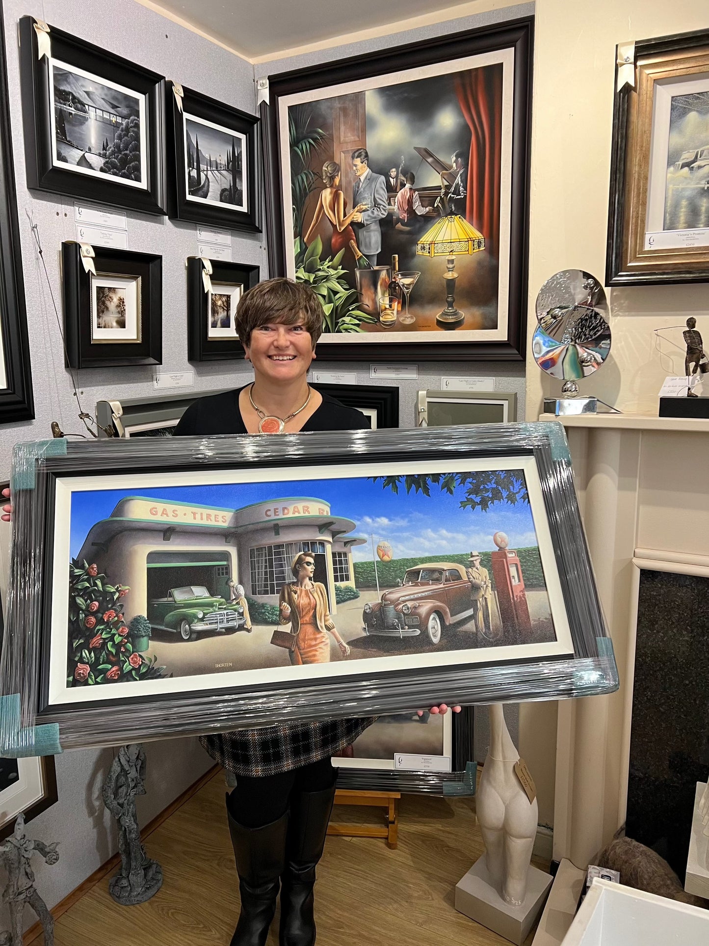 A fantastic Tim Shorten ORIGINAL Painting of a Gas Forecourt set in the 1940's on Route66. Available from The Acorn Gallery. FREE UK Delivery. Visit Us or Buy Online
