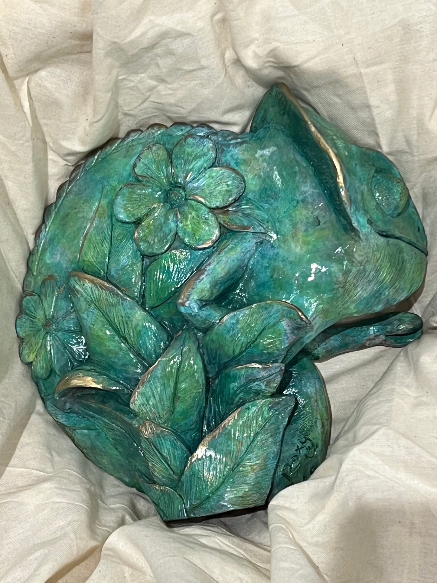 Beautiful bronze chameleon sculpture by artist Roxy Winterburn and available from The Acorn Gallery in Pocklington. Order Online or call us on 01759 307652.