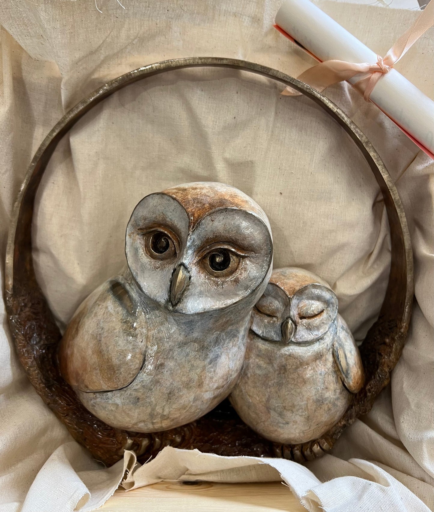 Beautiful bronze owl sculpture by artist Roxy Winterburn and available from The Acorn Gallery in Pocklington. Order Online or call us on 01759 307652.