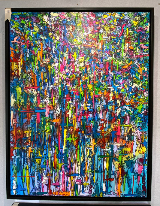 Fabulous large-scale original painting with bold colour by ADHD artist David Kirkman. Available from The Acorn Gallery in Pocklington. Shop online or call us on 01759 307652. UK delivery available.