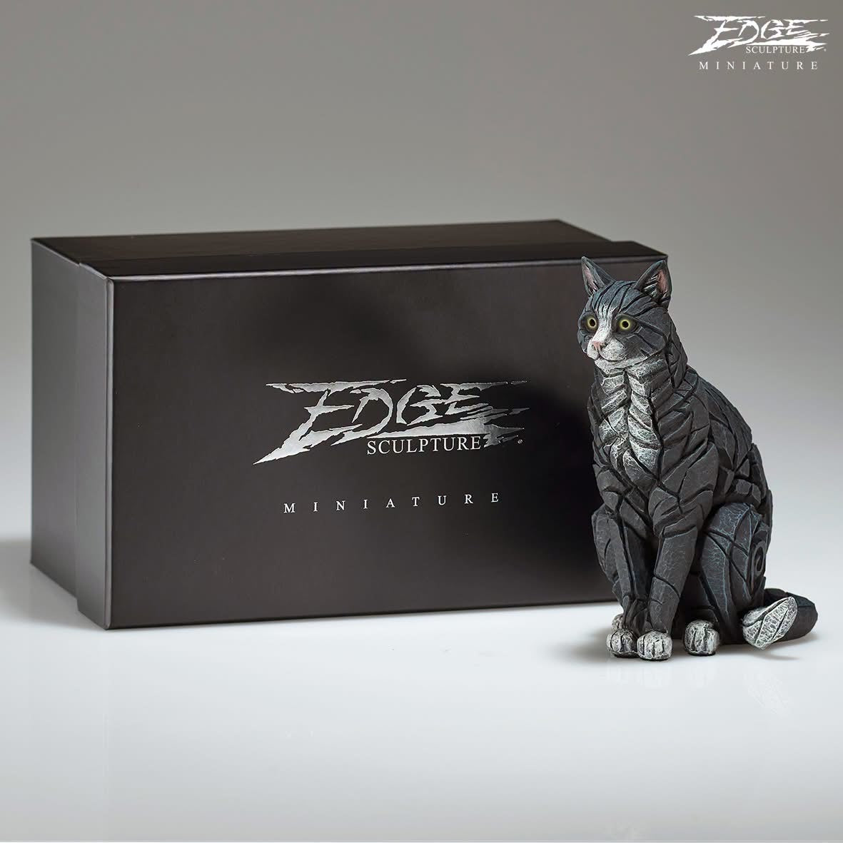 Sitting Black And White Cat Miniature by Edge Sculpture