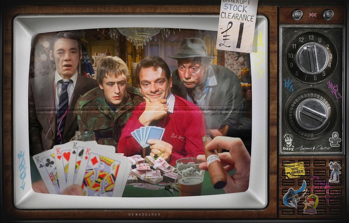 JJ Adams limited edition print on paper, featuring colourful character artwork, playing cards and poker chips in a retro television frame.