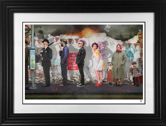 Britannia Row II limited edition print by JJ Adams showing diverse characters with military shadows, hand signed and framed