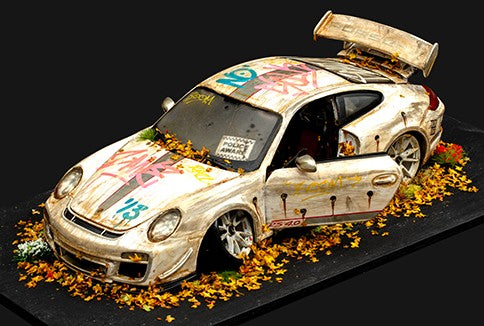 JJ Adams Porsche 911 - GT3 RS - White ORIGINAL Sculpture - The Acorn Gallery, Pocklington