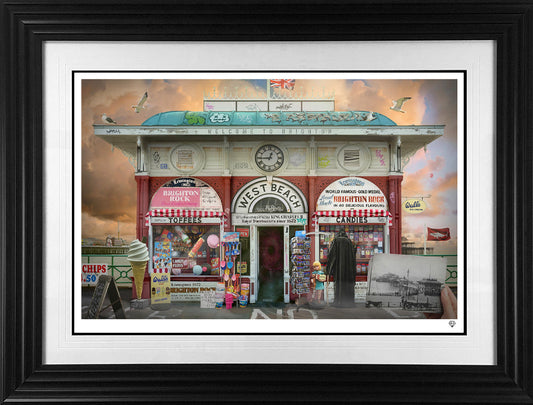 JJ Adams The Kiosk Of West Beach in a Black Frame - The Acorn Gallery, Pocklington