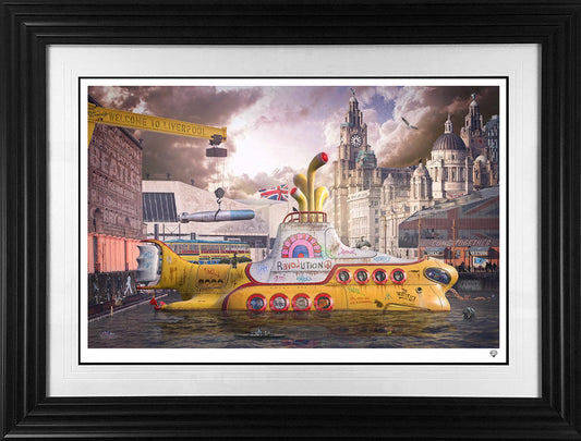 JJ Adams We All Live In A Yellow Submarine in a Black Frame - The Acorn Gallery, Pocklington