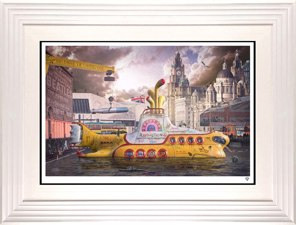 JJ Adams We All Live In A Yellow Submarine in a White Frame - The Acorn Gallery, Pocklington