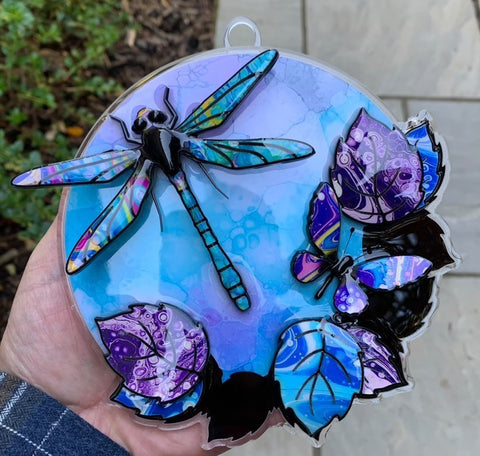 Mini Wall Art Dragonfly And Butterfly Blue Original by Kevin Bandee