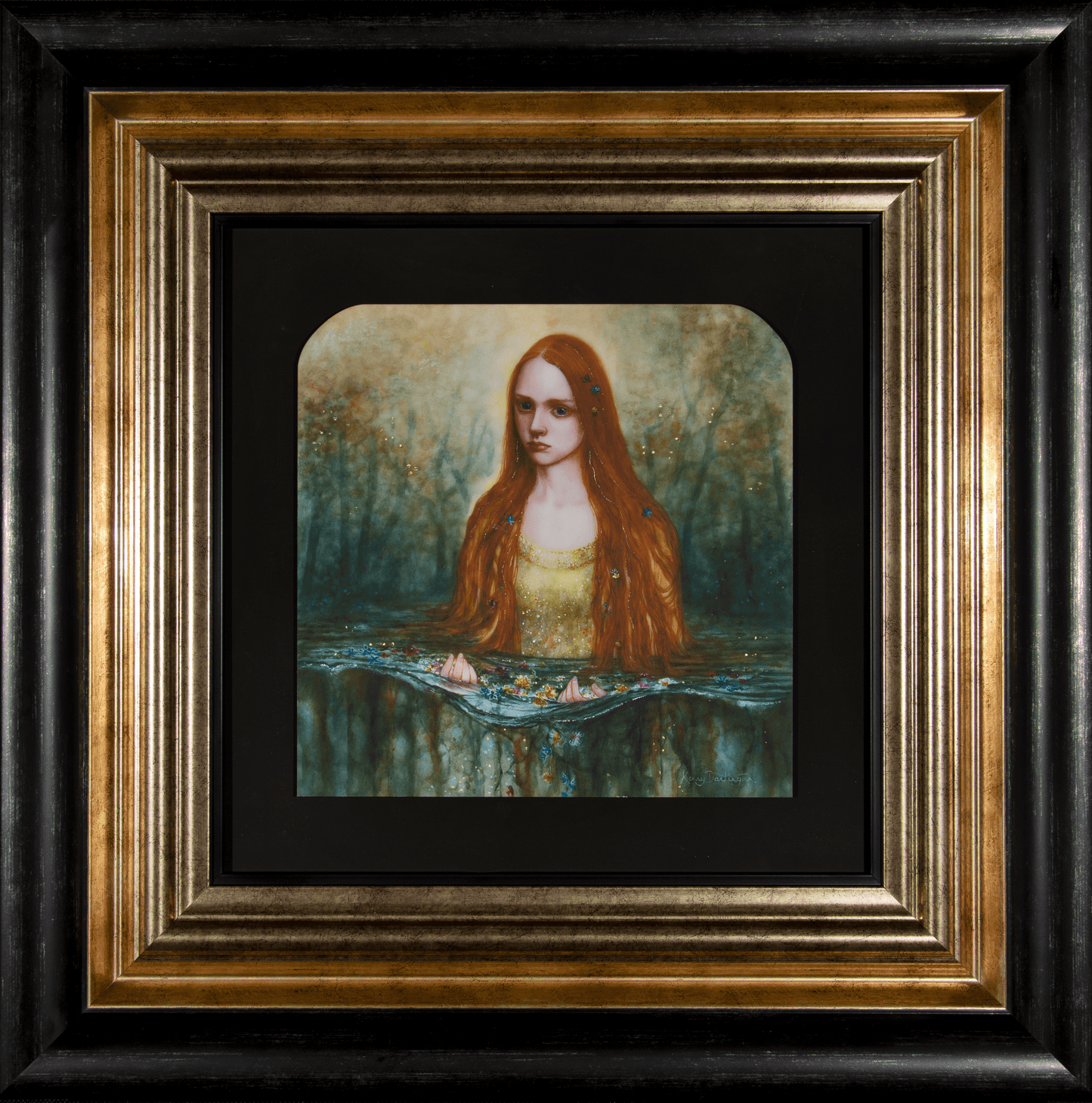 Ophelia limited edition print by Kerry Darlington mixed media on paper with leaf embellishment and archival varnish