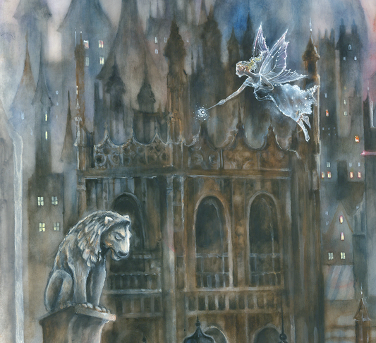 The iconic scene of Peter Pan with Wendy and her brothers flying over London. Second Star to the Right by Kerry Darlingtonis available at The Acorn Gallery with free UK delivery. Shop online or call 01759 307652.