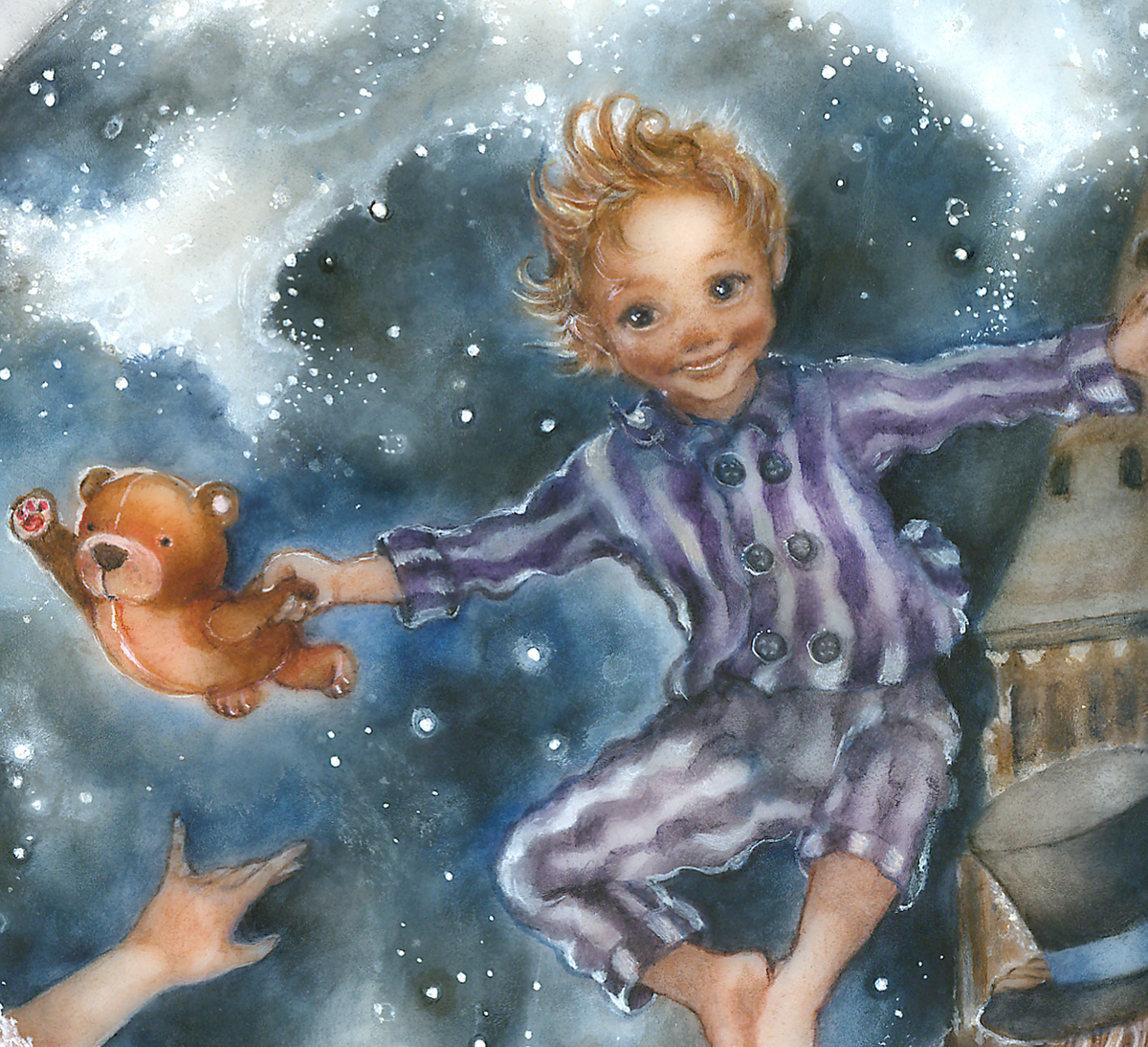 The iconic scene of Peter Pan with Wendy and her brothers flying over London. Second Star to the Right by Kerry Darlingtonis available at The Acorn Gallery with free UK delivery. Shop online or call 01759 307652.