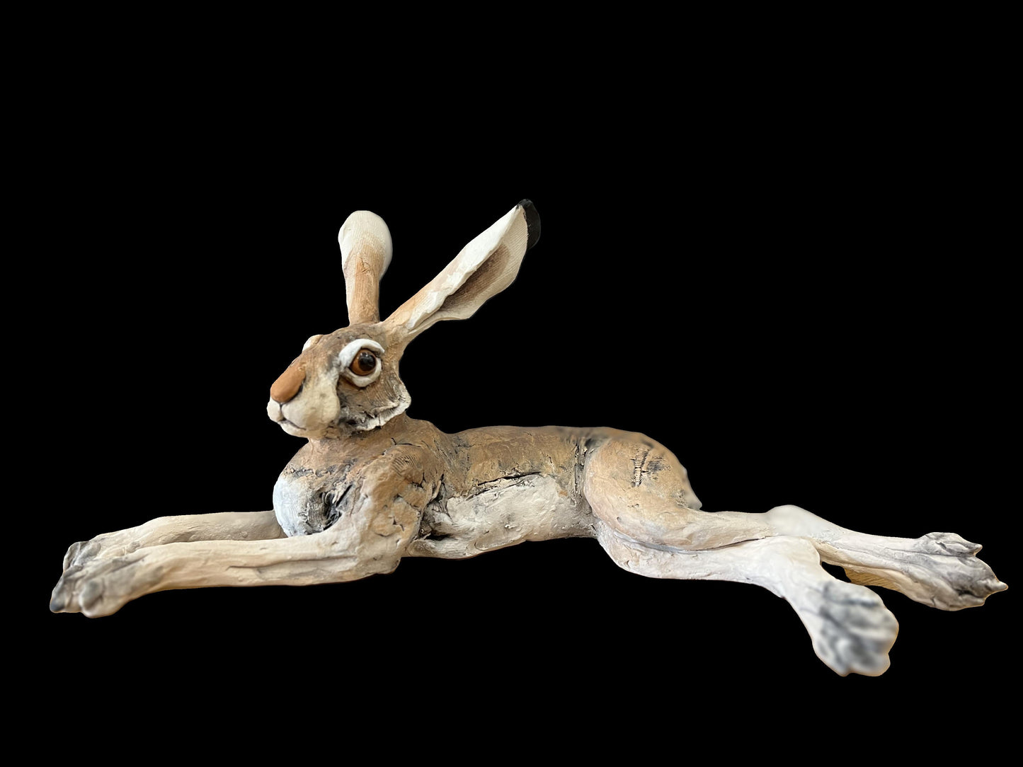 Louise Brown Large Lying Down Hare Original Sculpture - The Acorn Gallery, Pocklington