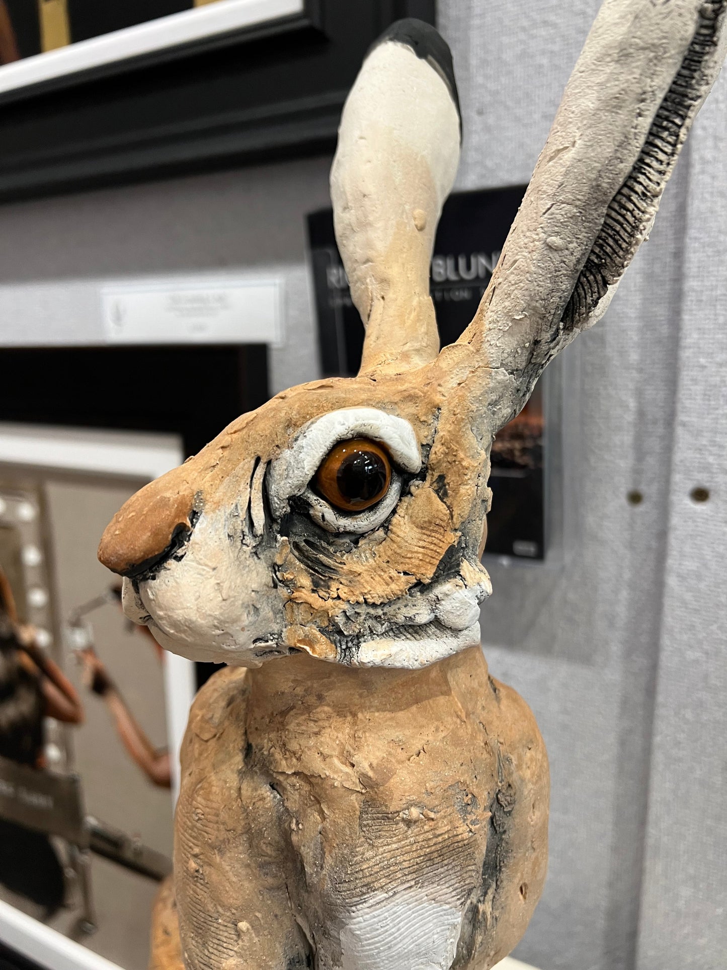 Large Sitting Hare IIII ceramic sculpture by Louise Brown, 20" tall, original artwork