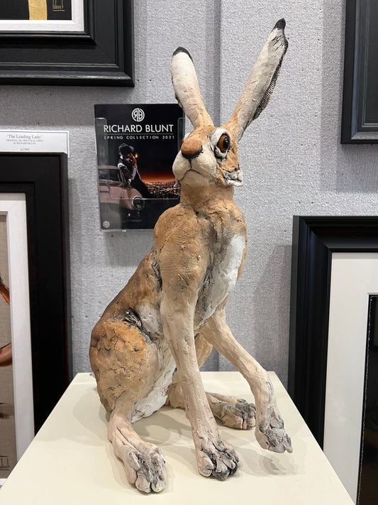 Large Sitting Hare ceramic sculpture by Louise Brown, original art piece, 20"x15"x9"