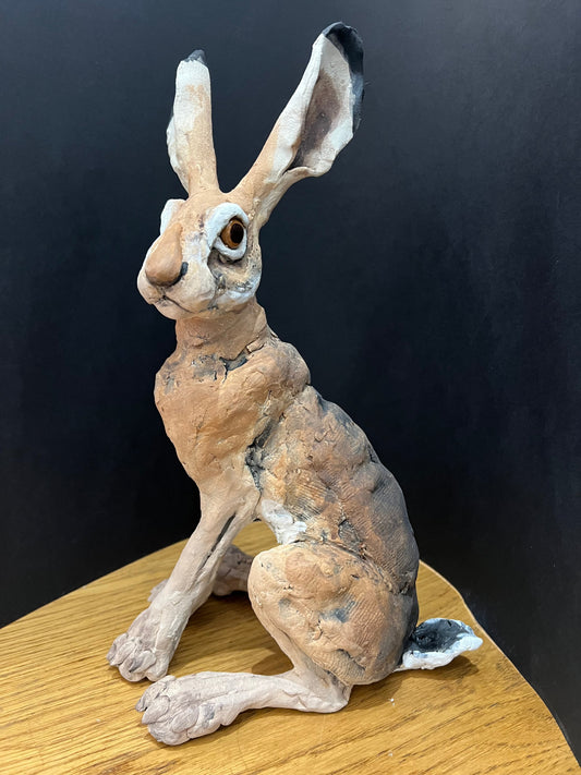 Louise Brown Small Sitting Hare II Original Sculpture - The Acorn Gallery, Pocklington