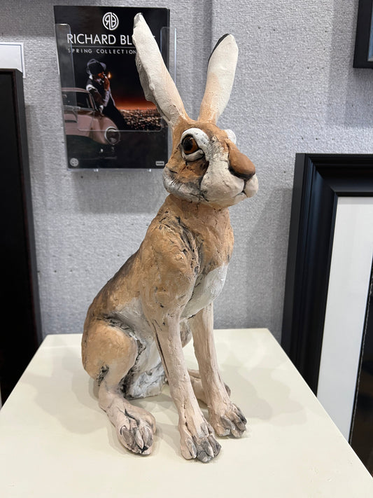 Louise Brown Small Sitting Hare Original Sculpture - The Acorn Gallery, Pocklington