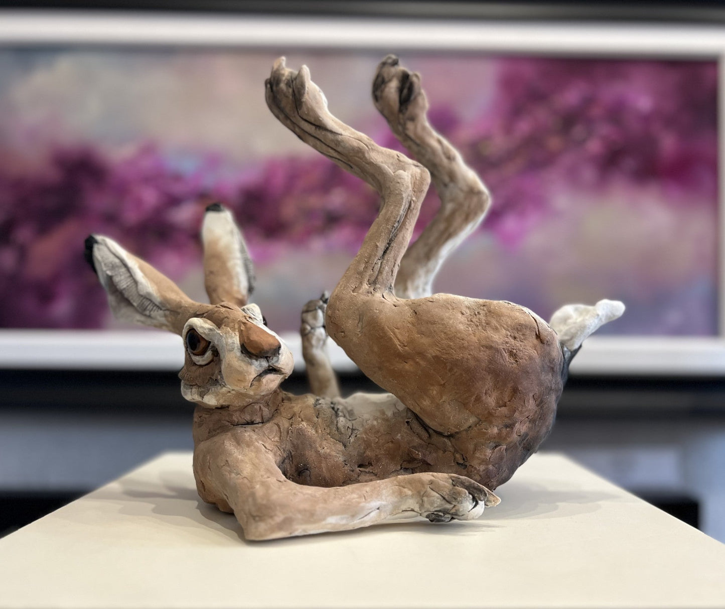 Louise Brown Frolicking Hare II Original available from The Acorn Gallery, Pocklington
