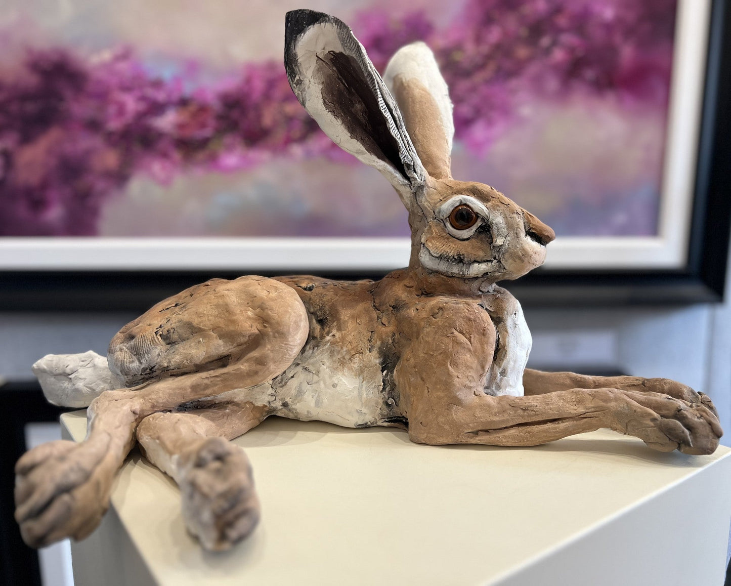 Louise Brown Lying Down Hare IX ORIGINAL Sculpture available from The Acorn Gallery, Pocklington
