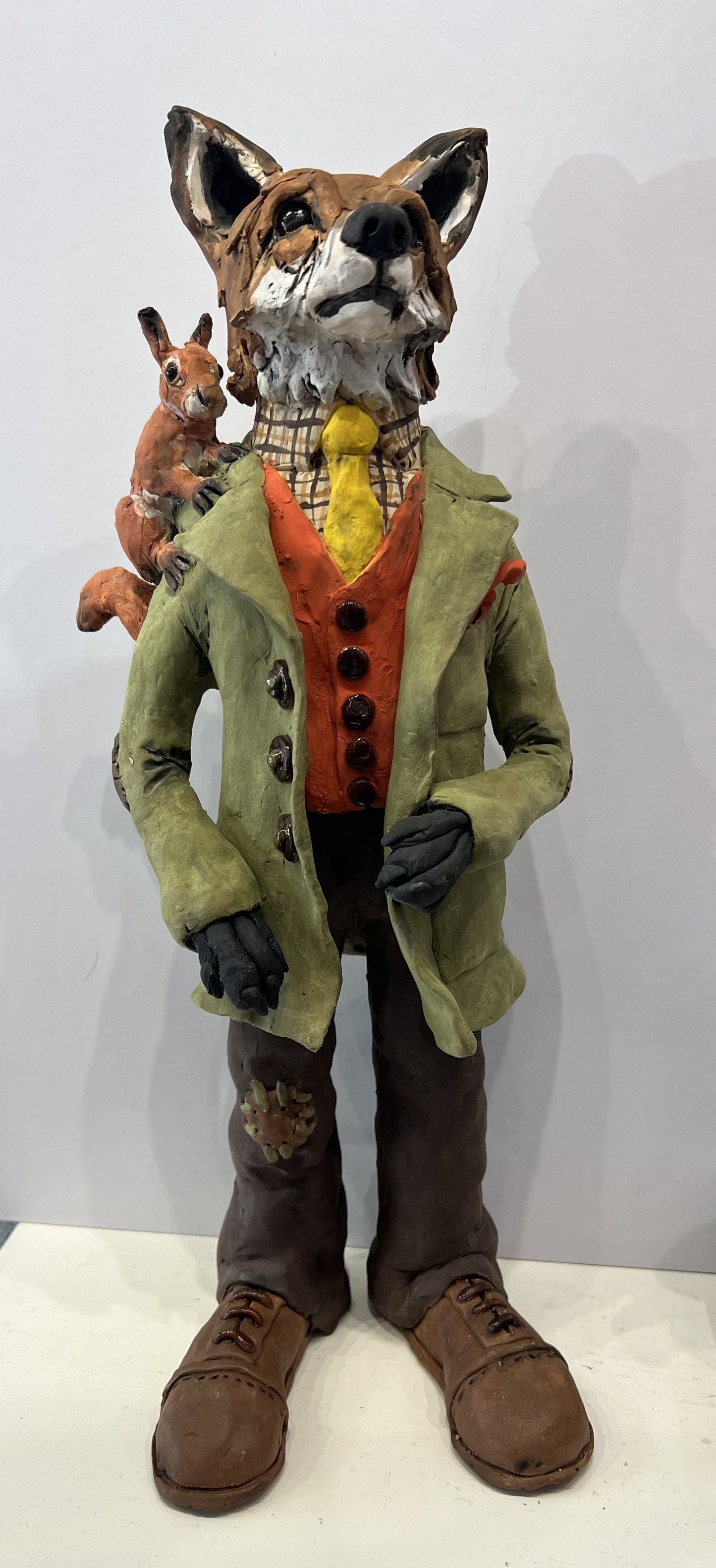 Louise Brown Dressed Fox with Squirrel ORIGINAL Sculpture available from The Acorn Gallery, Pocklington