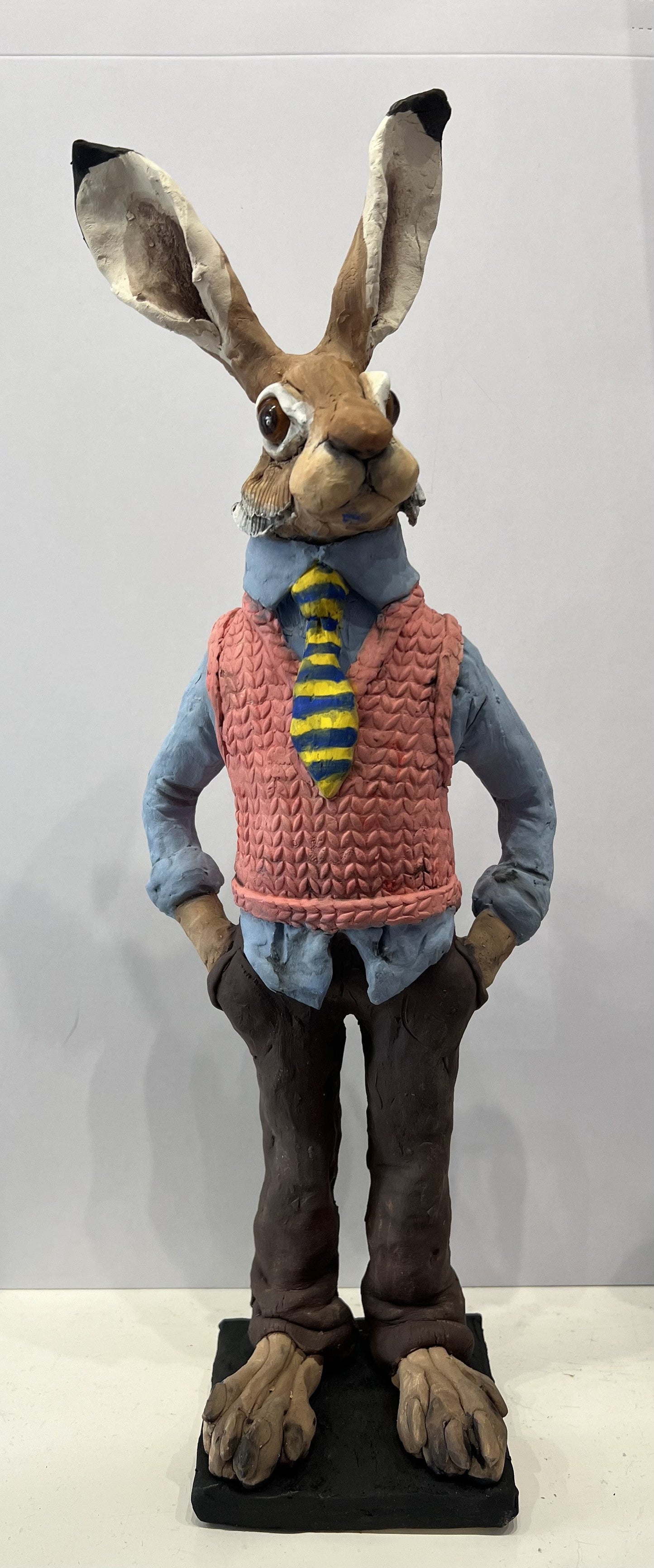Louise Brown Dressed Hare with Carrot ORIGINAL Sculpture available from The Acorn Gallery, Pocklington