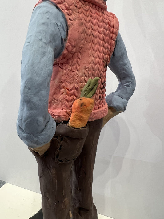 Louise Brown Dressed Hare with Carrot ORIGINAL Sculpture available from The Acorn Gallery, Pocklington