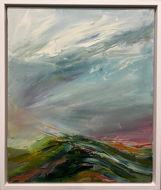 Original abstracted landscape painting in oils by artist Ali Kippax. Available at The Acorn Gallery. Shop online or call 01759 307652.